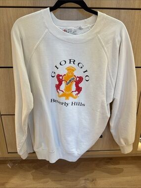 Vintage Giorgio Beverly Hills Cream Crewneck Sweatshirt with Red & Gold Crest